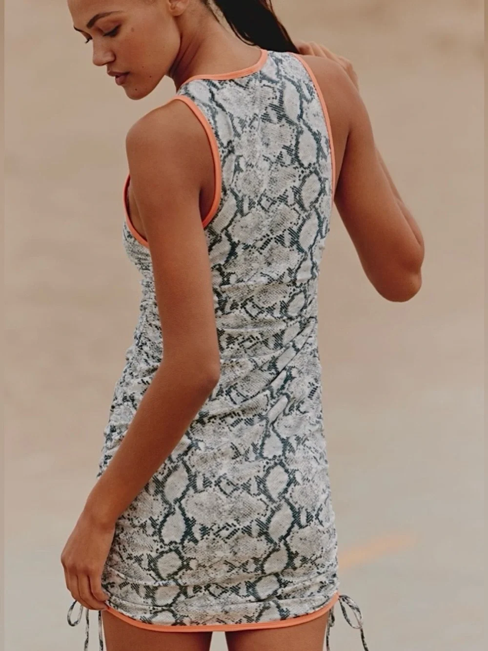 Anthropologie Daily Practice High-Neck Snake Print Ruched Mini Dress Small NWT - Picture 2 of 12